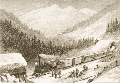 Het vervoeren van de post van de Verenigde Staten over de Sierra Nevada in 1870, uit 